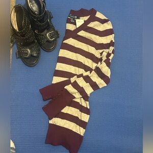 Forever 21 Burgundy and Oatmeal Striped Sweater